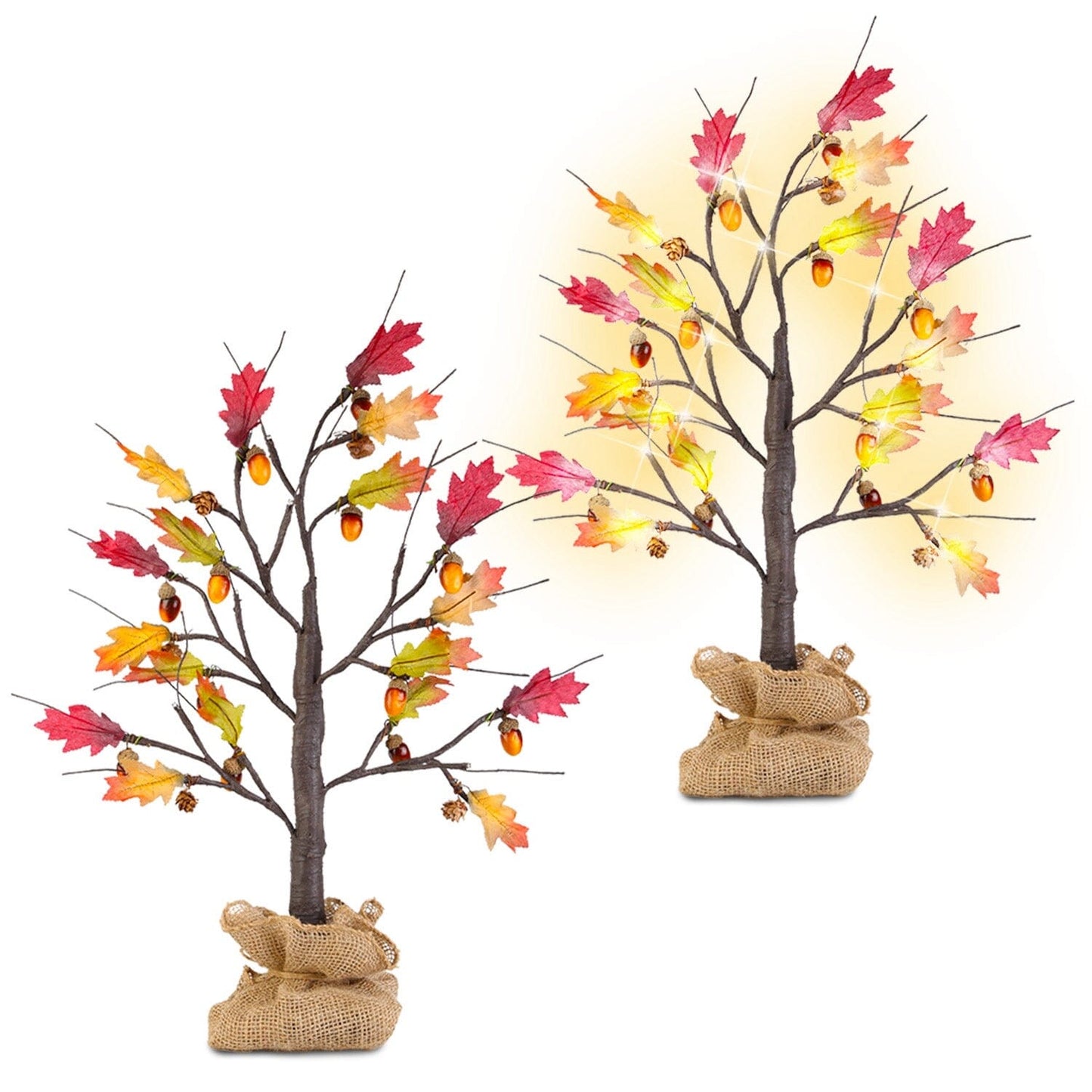 Skorter | 2-Pieces: 2FT Artificially Lit Maple Wood with 24-Piece Warm White LED Beads