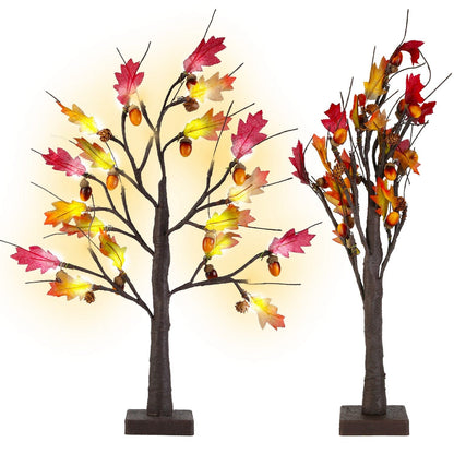 Skorter | 2-Pieces: 2FT Artificially Lit Maple Wood with 24-Piece Warm White LED Beads