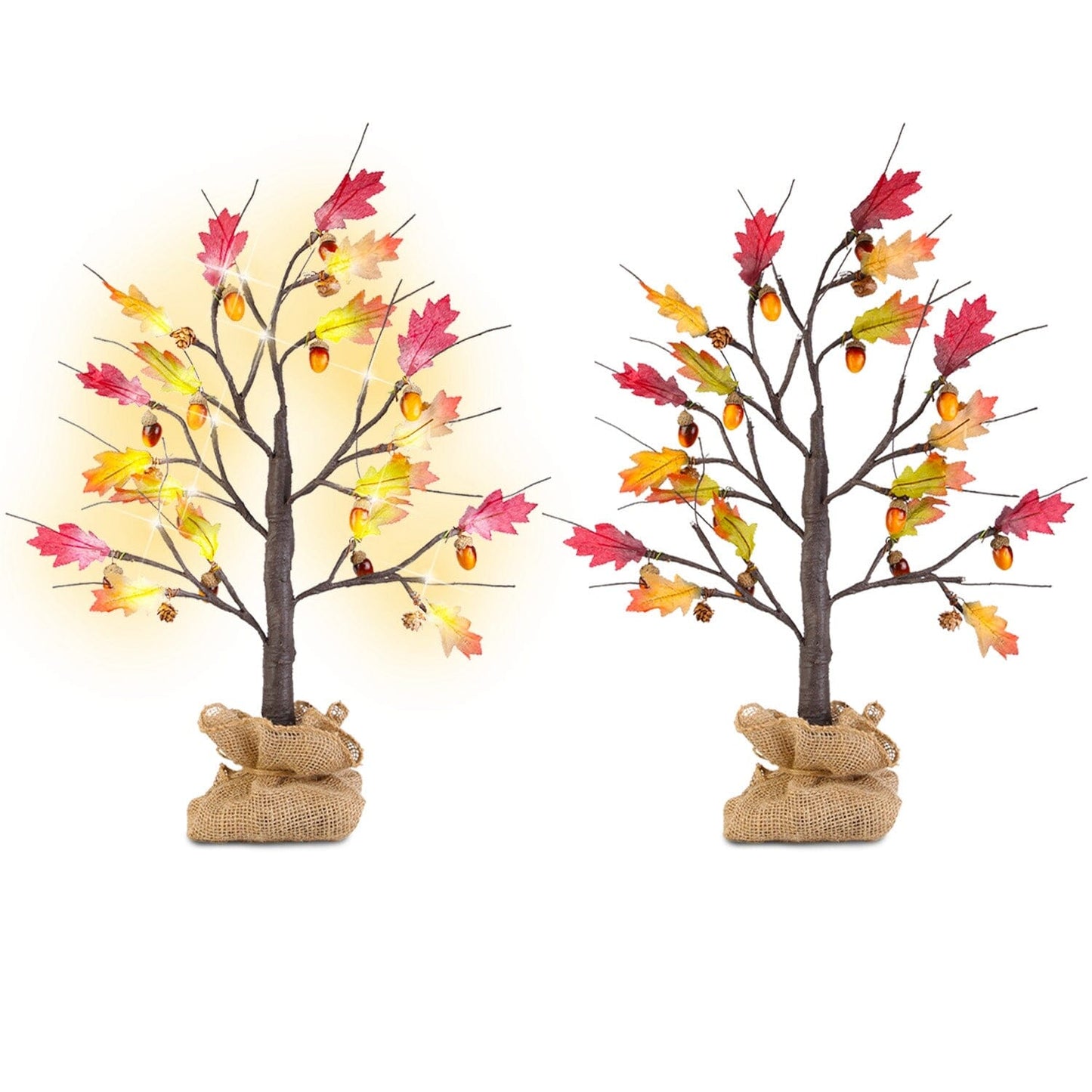 Skorter | 2-Pieces: 2FT Artificially Lit Maple Wood with 24-Piece Warm White LED Beads