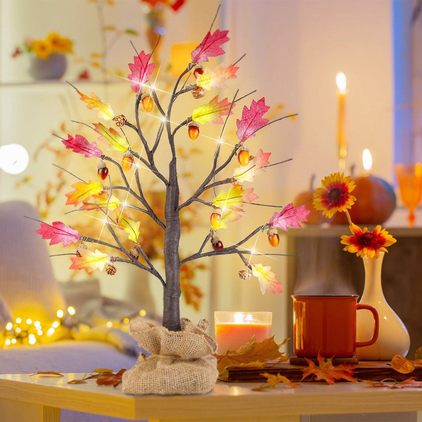 Skorter | 2-Pieces: 2FT Artificially Lit Maple Wood with 24-Piece Warm White LED Beads