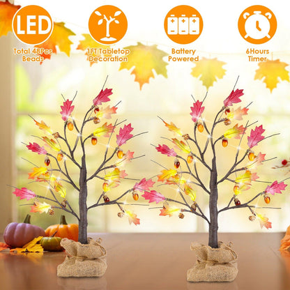 Skorter | 2-Pieces: 2FT Artificially Lit Maple Wood with 24-Piece Warm White LED Beads