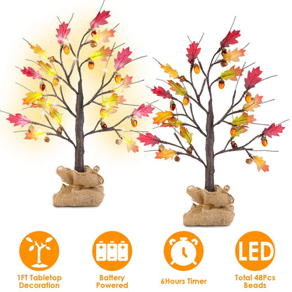 Skorter | 2-Pieces: 2FT Artificially Lit Maple Wood with 24-Piece Warm White LED Beads