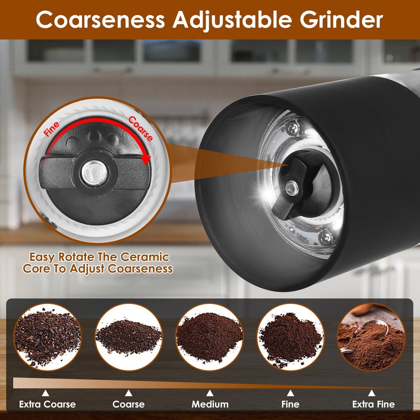 Skorter | 2-piece: Electric salt and pepper mills with battery and adjustable coarseness