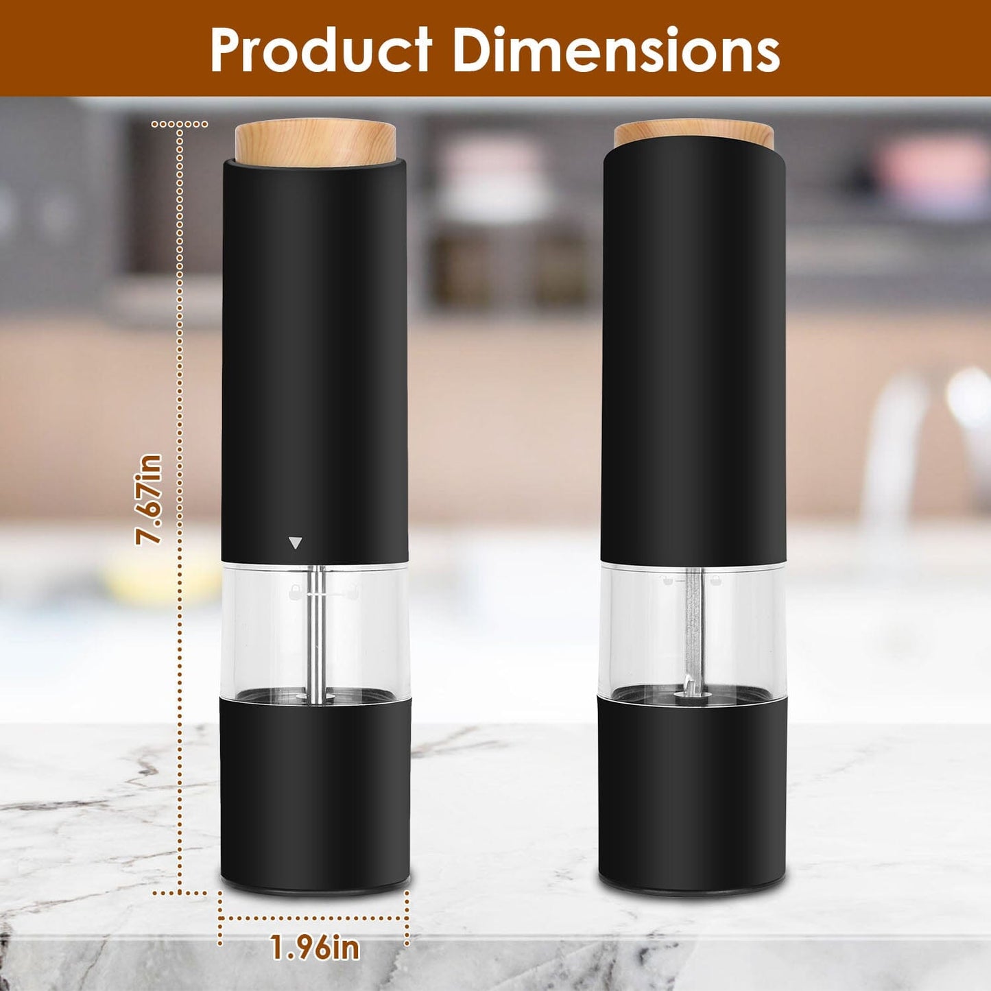 Skorter | 2-piece: Electric salt and pepper mills with battery and adjustable coarseness