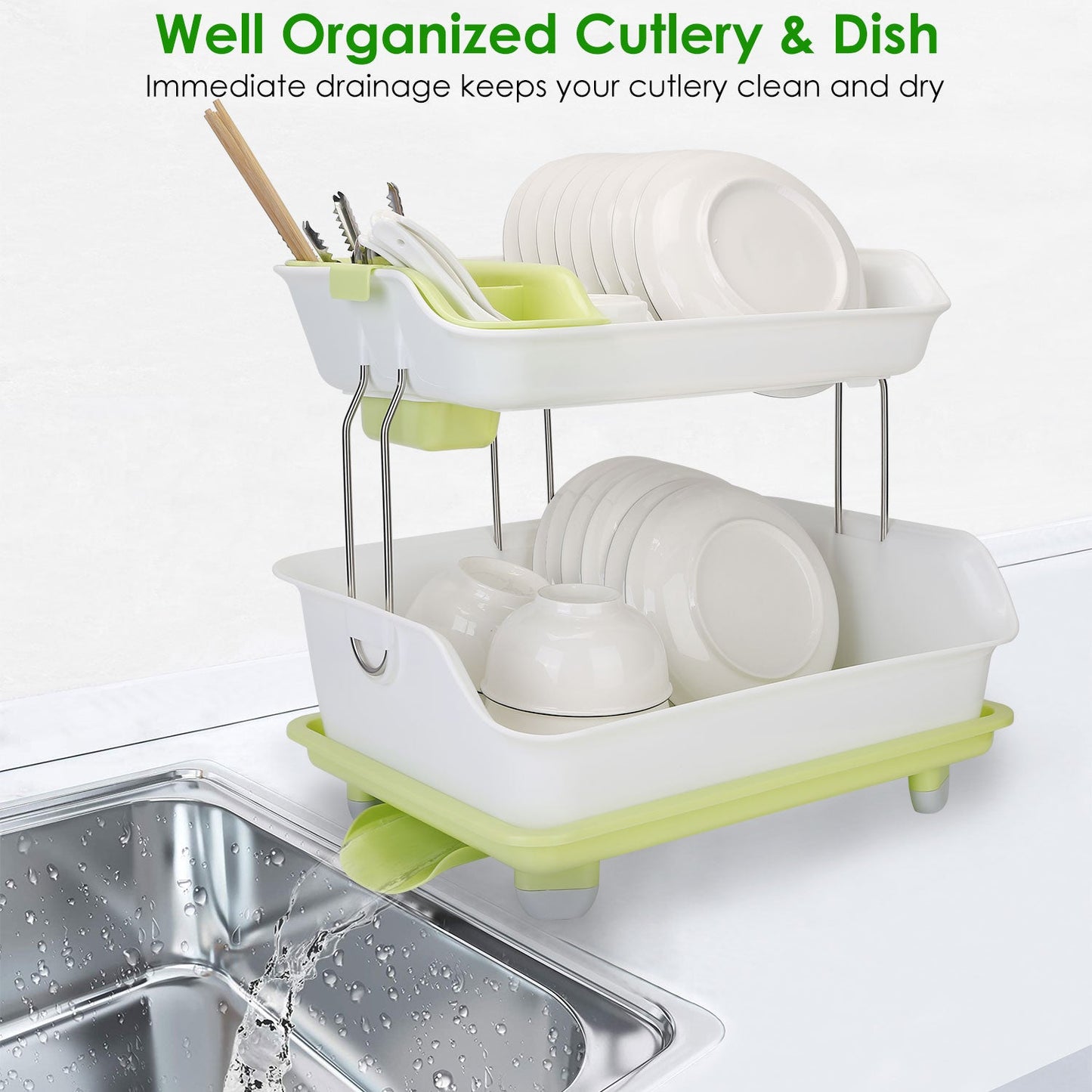 Skorter | 2-level plate drying rack cutlery draining