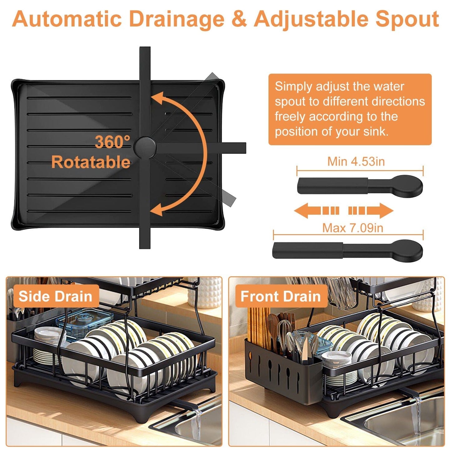 Skorter | 2-layer Dish Rack Drain Organizer Set with Cutlery Holder Stand Swivel Tap