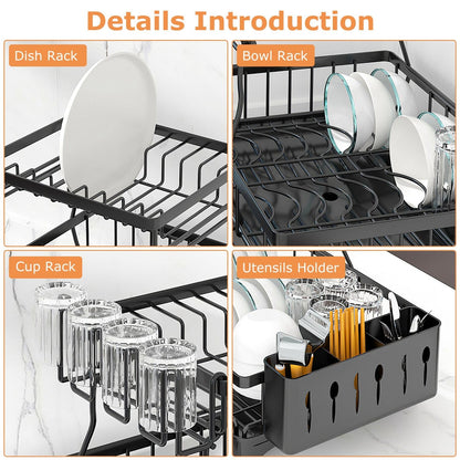 Skorter | 2-layer Dish Rack Drain Organizer Set with Cutlery Holder Stand Swivel Tap