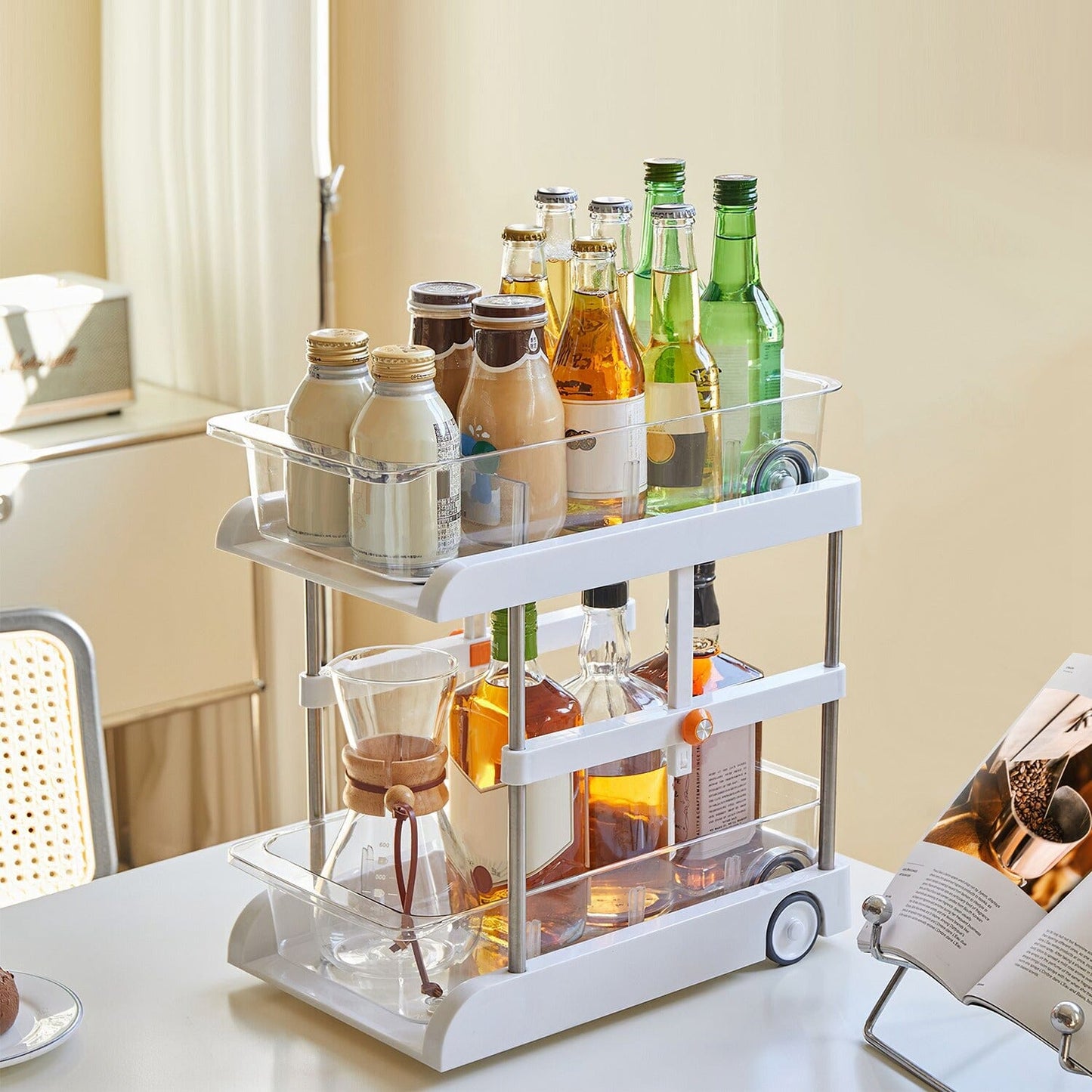 Skorter | 2-layer Height Adjustable Under Sink Organizer with Flexible Wheels 2 Clear Bins