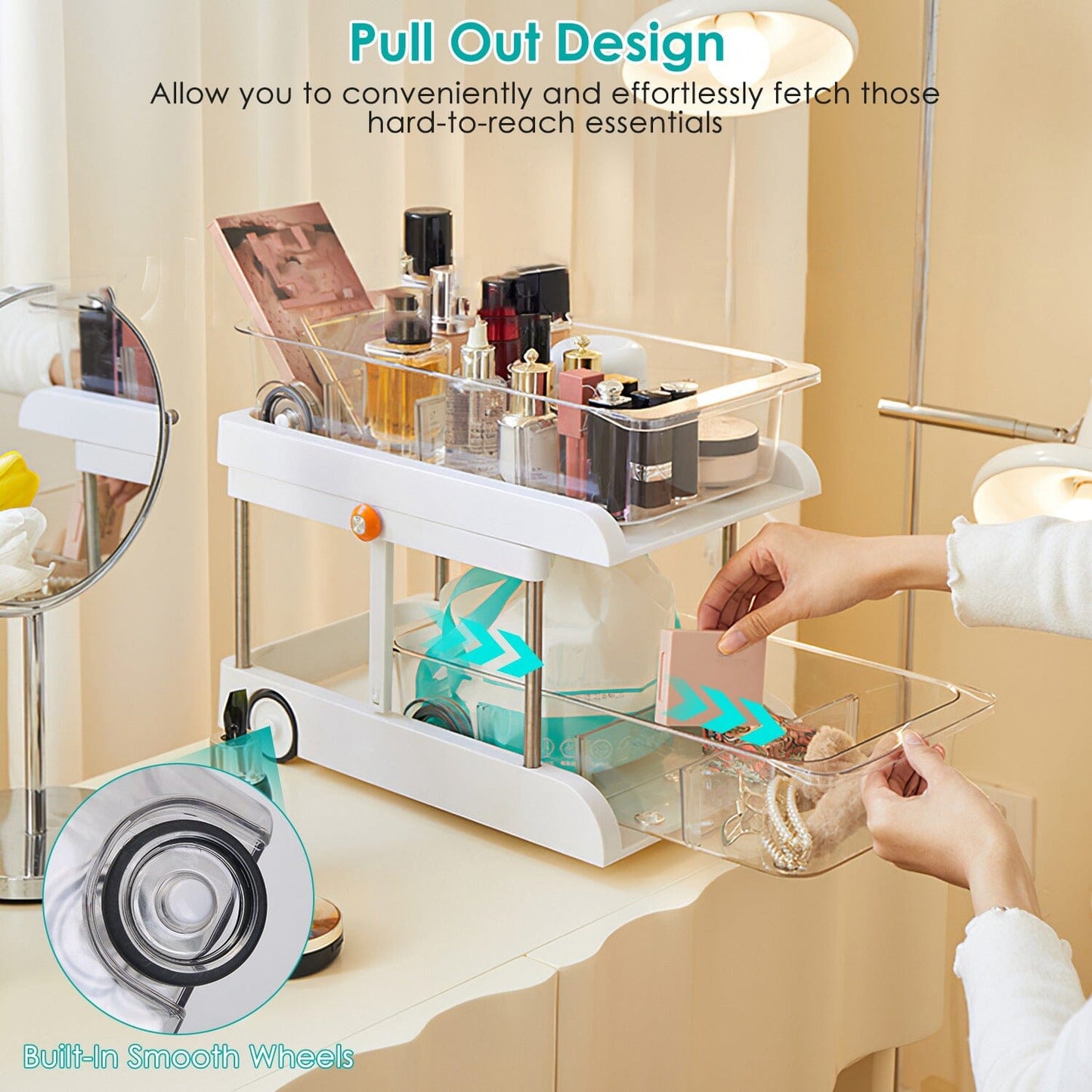 Skorter | 2-layer Height Adjustable Under Sink Organizer with Flexible Wheels 2 Clear Bins