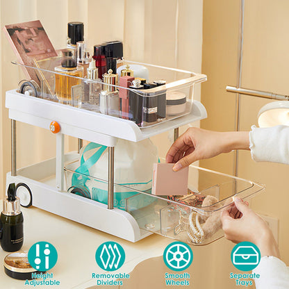 Skorter | 2-layer Height Adjustable Under Sink Organizer with Flexible Wheels 2 Clear Bins