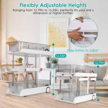 Skorter | 2-layer Height Adjustable Under Sink Organizer with Flexible Wheels 2 Clear Bins