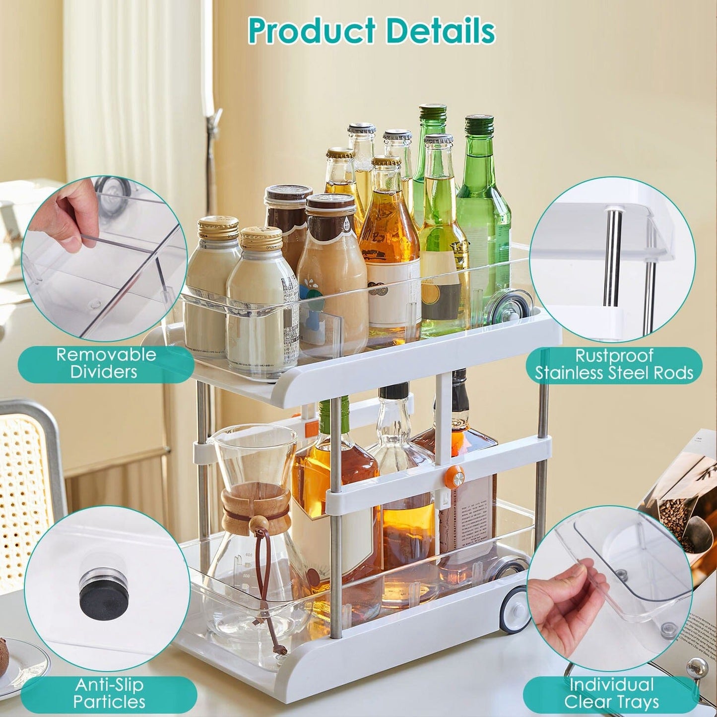 Skorter | 2-layer Height Adjustable Under Sink Organizer with Flexible Wheels 2 Clear Bins