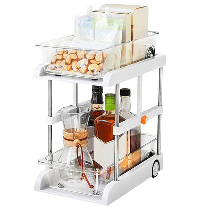 Skorter | 2-layer Height Adjustable Under Sink Organizer with Flexible Wheels 2 Clear Bins
