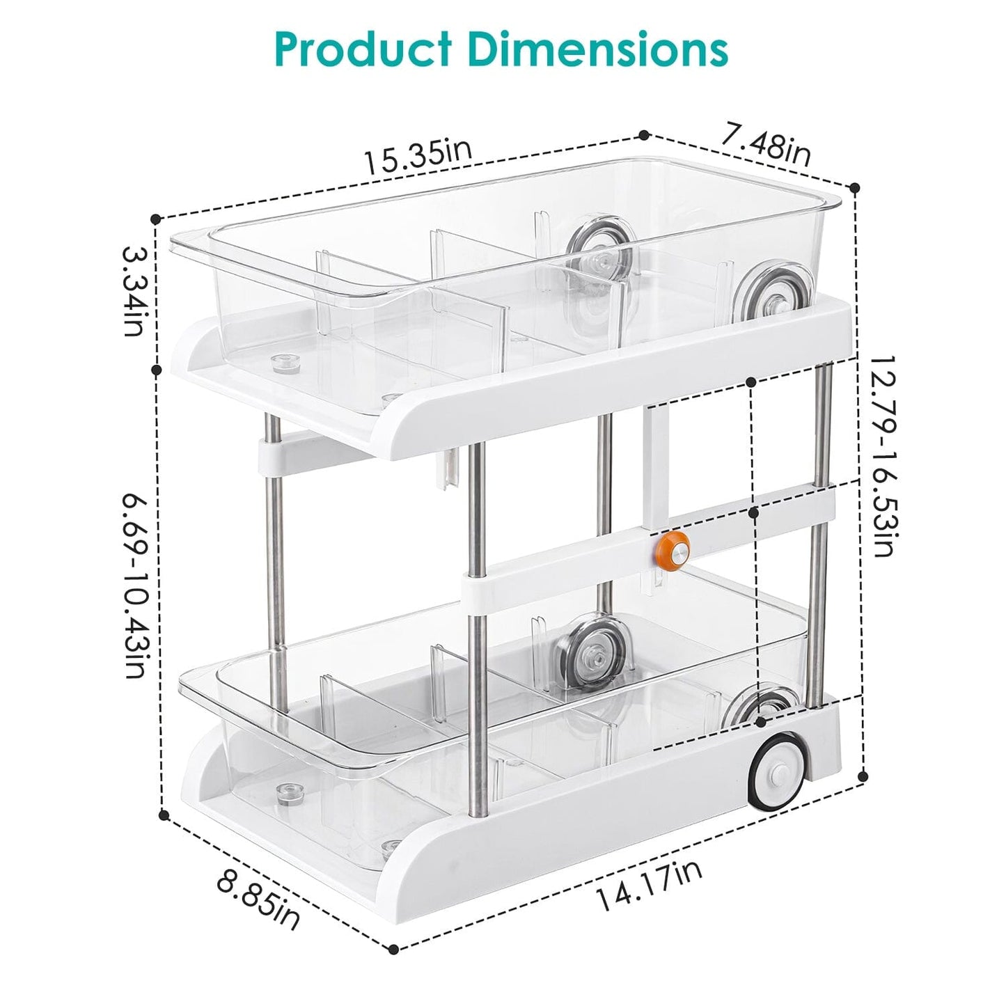Skorter | 2-layer Height Adjustable Under Sink Organizer with Flexible Wheels 2 Clear Bins