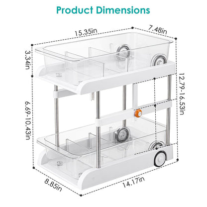 Skorter | 2-layer Height Adjustable Under Sink Organizer with Flexible Wheels 2 Clear Bins