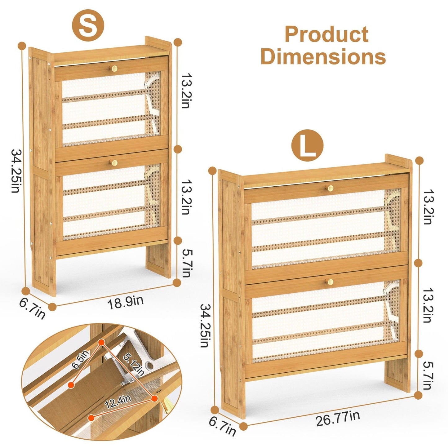 Skorter | 2-layer Shoe Cabinet with 2 Flip Drawers Slim Bamboo Shelf Narrow Organizer