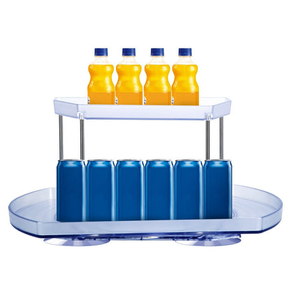 Skorter | 2-layer Plate Organizer Rectangular Refrigerator Spinning Storage Shelf with 360° Rotatable Rails