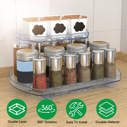 Skorter | 2-layer Plate Organizer Rectangular Refrigerator Spinning Storage Shelf with 360° Rotatable Rails