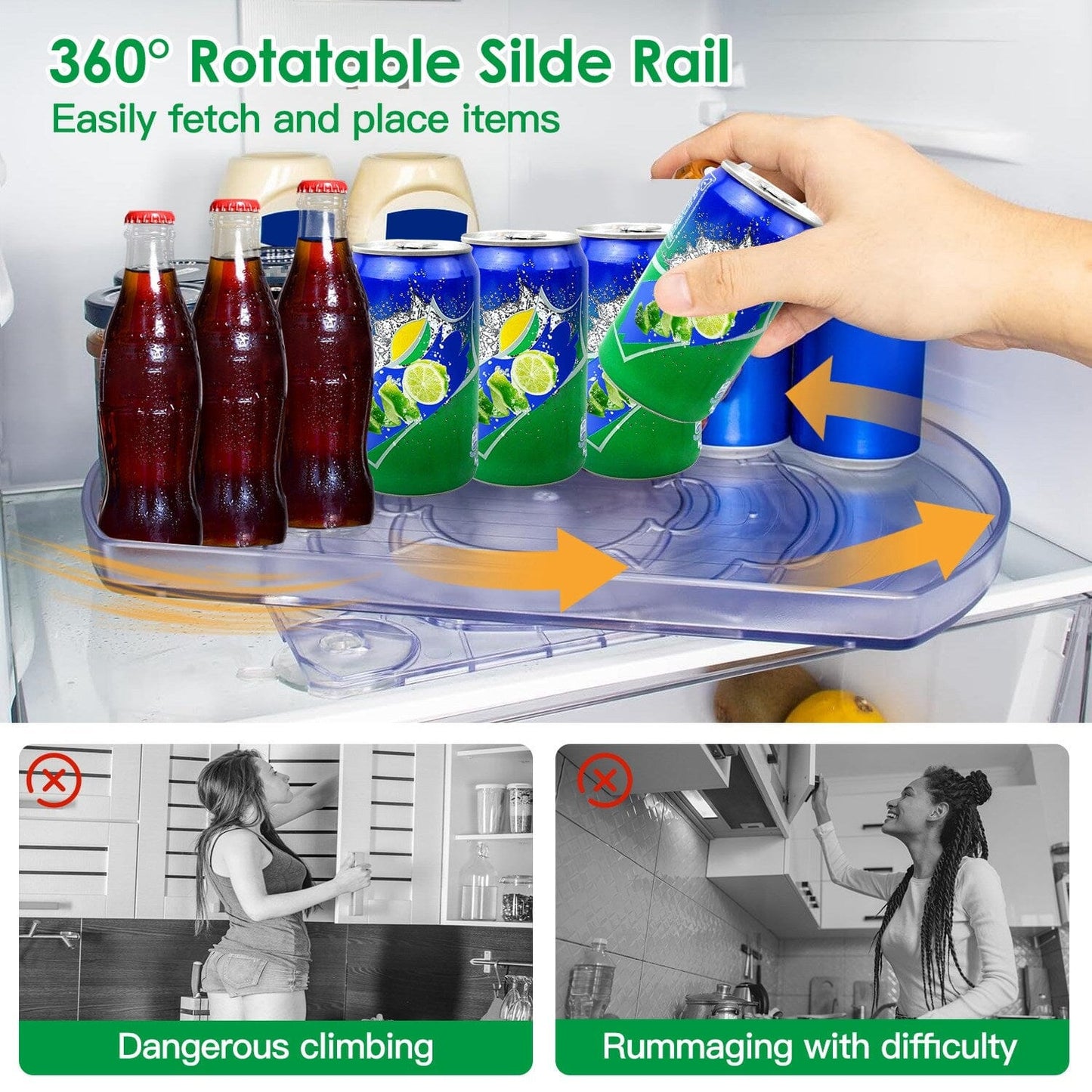 Skorter | 2-layer Plate Organizer Rectangular Refrigerator Spinning Storage Shelf with 360° Rotatable Rails