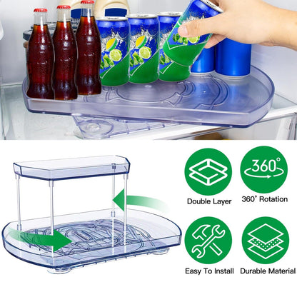 Skorter | 2-layer Plate Organizer Rectangular Refrigerator Spinning Storage Shelf with 360° Rotatable Rails
