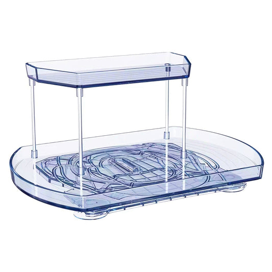Skorter | 2-layer Plate Organizer Rectangular Refrigerator Spinning Storage Shelf with 360° Rotatable Rails