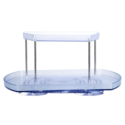 Skorter | 2-layer Plate Organizer Rectangular Refrigerator Spinning Storage Shelf with 360° Rotatable Rails