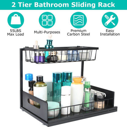 Skorter | 2-Tier Under Bench Organizer Pull-Out Basket Storage