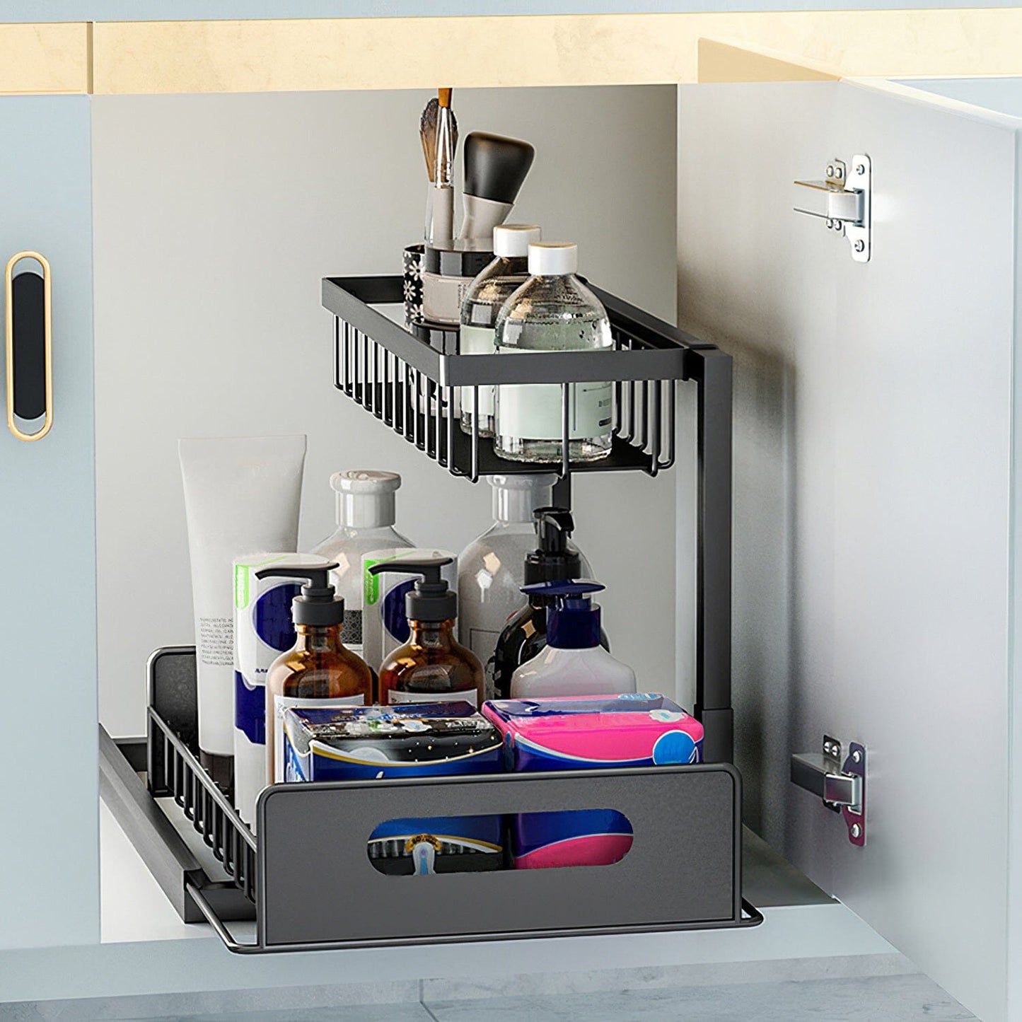 Skorter | 2-Tier Under Bench Organizer Pull-Out Basket Storage