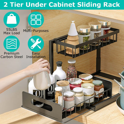 Skorter | 2-Tier Under Bench Organizer Pull-Out Basket Storage