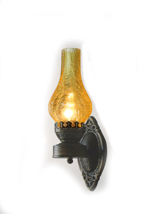 1 Head Wall Mount Light Antique Kerosene Iron Wall Lighting with Glass Shade in Bronze