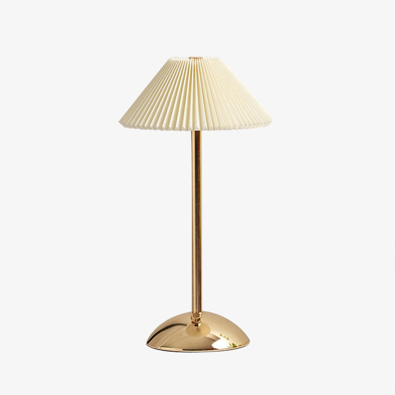 Skorter | Contemporary Scandinavian rechargeable iron fabric cone pleated LED table lamp for bedside