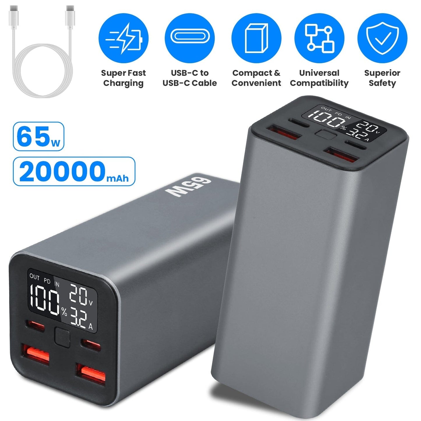 Skorter | 20000mah 65W USB-C PD Laptop Power Bank Fast Charging