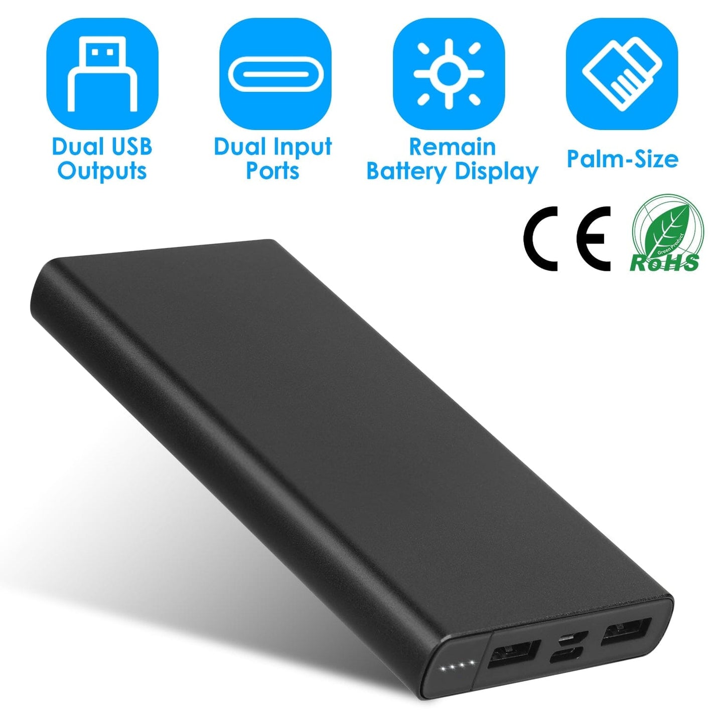 Skorter | 20000mAh Power Bank Portable External Battery Pack with Dual USB Outputs Type C Micro USB Input