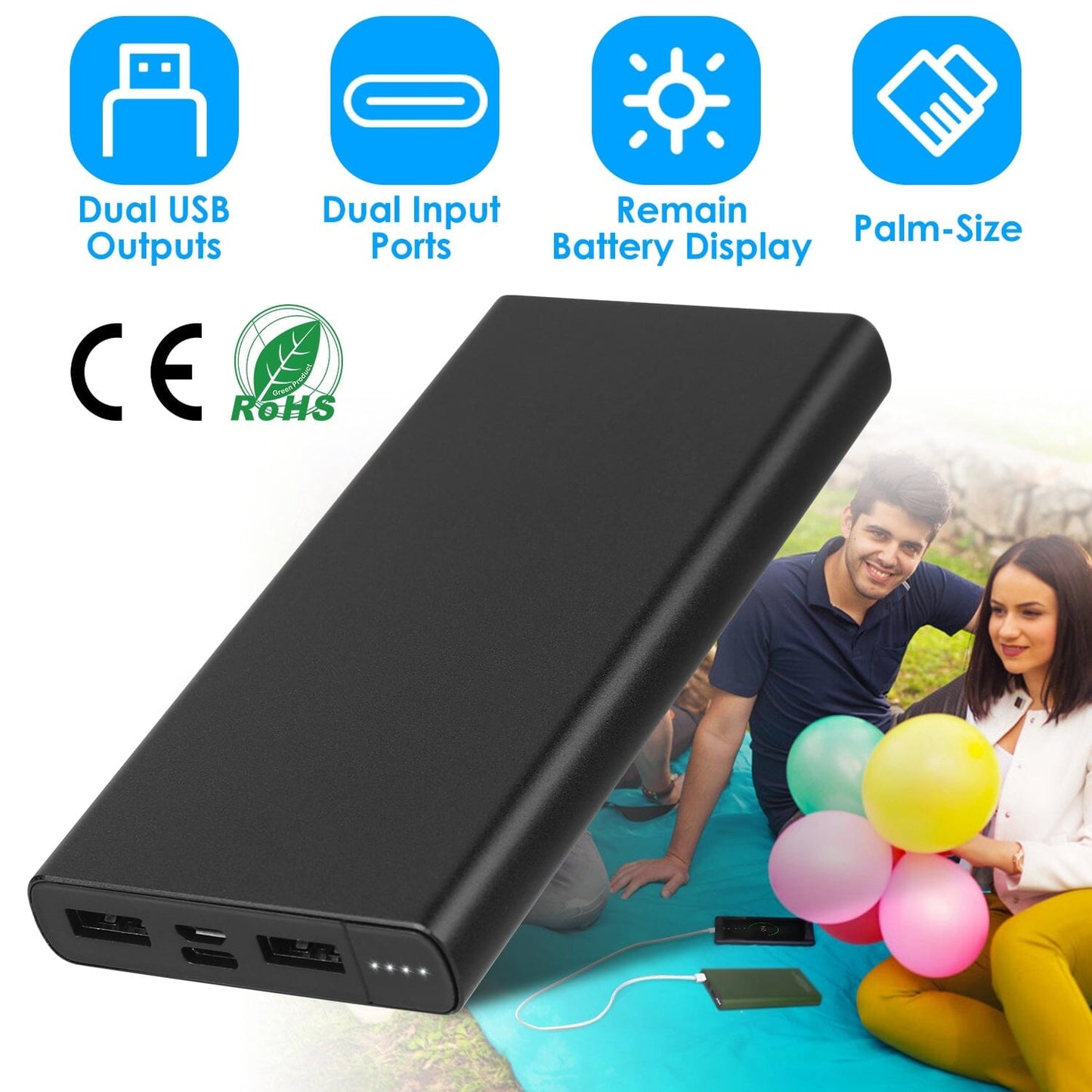 Skorter | 20000mAh Power Bank Portable External Battery Pack with Dual USB Outputs Type C Micro USB Input