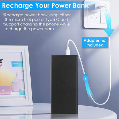 Skorter | 20000mAh Power Bank Portable External Battery Pack with Dual USB Outputs Type C Micro USB Input