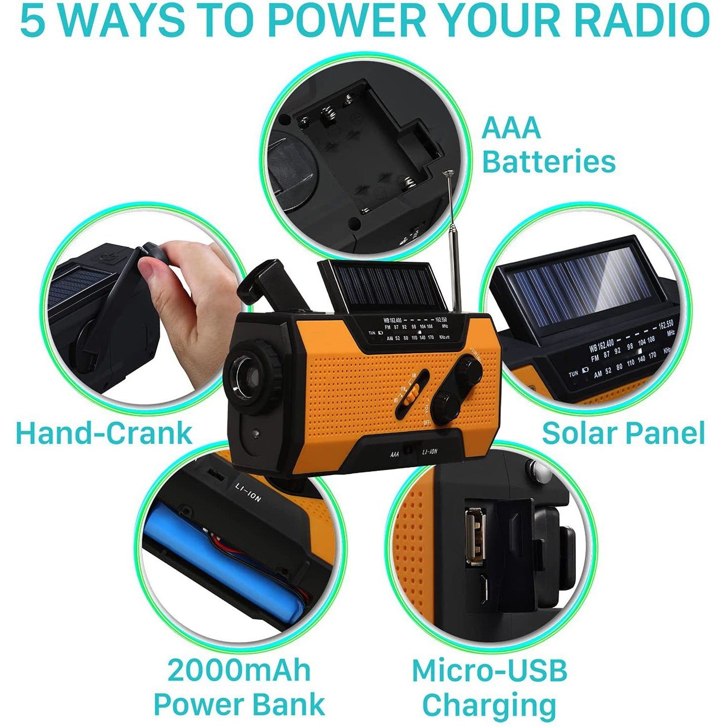 Skorter | 2000mAh NOAA Emergency Weather Radio Portable Power Bank with Solar Charging