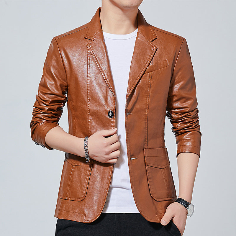 Men's fashionable faux leather jacket with practical cut and stylish details Skorter