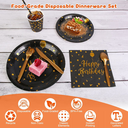 Skorter | 201 Pieces: Black Gold Disposable Tableware Set