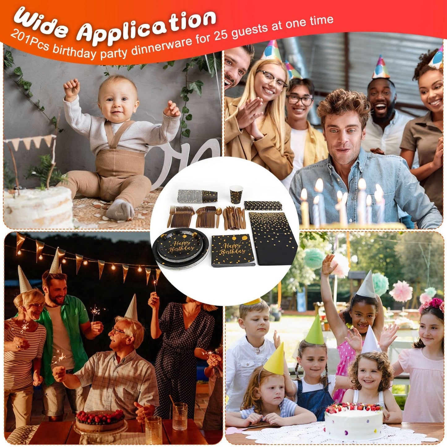 Skorter | 201 Pieces: Black Gold Disposable Tableware Set