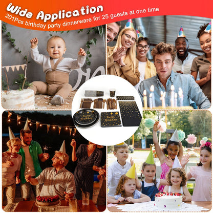 Skorter | 201 Pieces: Black Gold Disposable Tableware Set