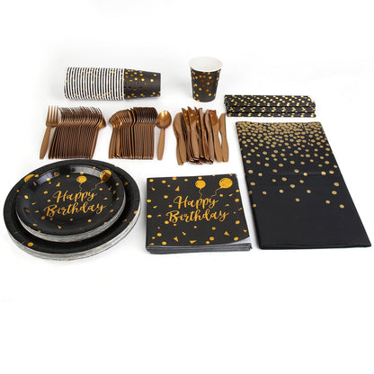 Skorter | 201 Pieces: Black Gold Disposable Tableware Set