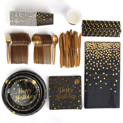Skorter | 201 Pieces: Black Gold Disposable Tableware Set