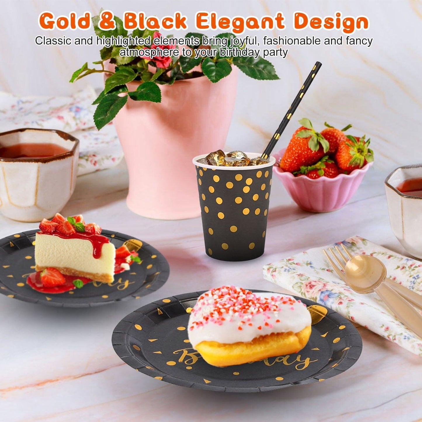 Skorter | 201 Pieces: Black Gold Disposable Tableware Set