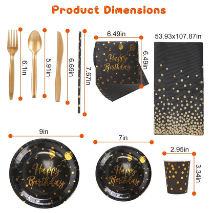 Skorter | 201 Pieces: Black Gold Disposable Tableware Set