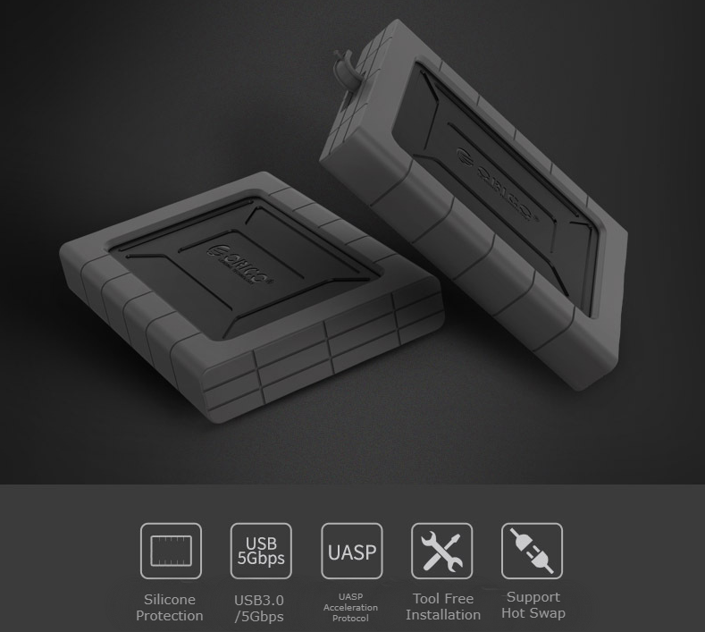 Skorter | Tool-Free 2.5" USB 3.0 External Hard Drive Case, Hard Drive Enclosure with 5Gbps High-Speed, for SSD HDD & Support UASP SATA III