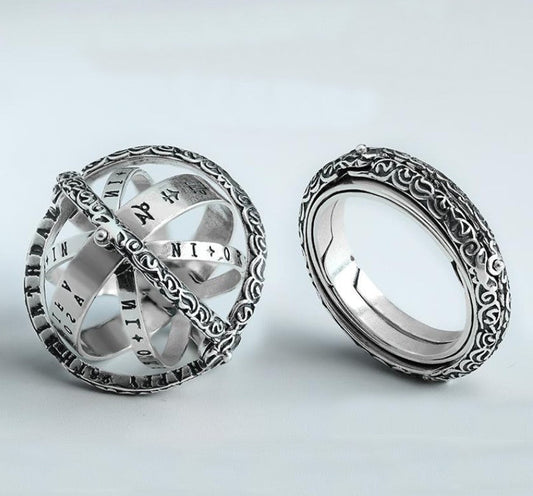 Skorter | Cool Retro Foldable Silver Ring with Universe Sphere, Made of 925 Silver, Creative Gift for Men and Women