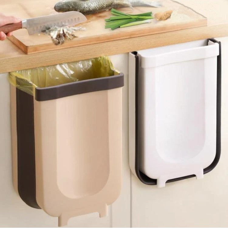 Skorter | Foldable Kitchen Cabinet Door Hanging Trash Bin, with Garbage Bag Fixing Strap and Strong Load-bearing Capacity, for Kitchen, Bathroom, Car and More