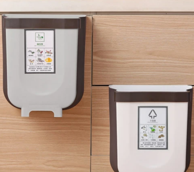 Skorter | Foldable Kitchen Cabinet Door Hanging Trash Bin, with Garbage Bag Fixing Strap and Strong Load-bearing Capacity, for Kitchen, Bathroom, Car and More