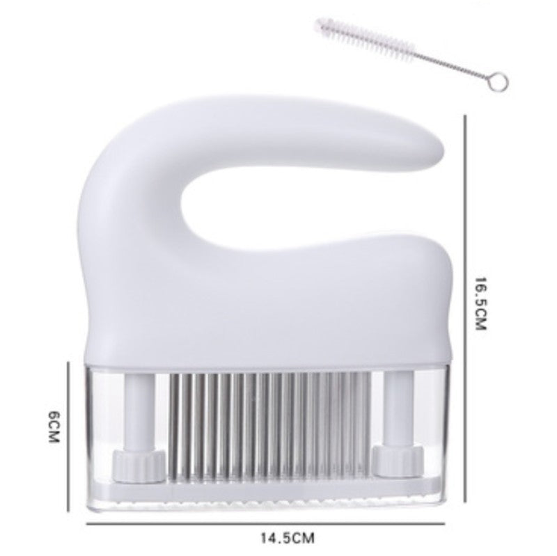 Skorter | 48-pin Stainless Steel Meat Tenderizer, with Cleaning Brush, Comfortable Grip and Easy to Clean Design, for Steak, Chicken, Fish and Pork