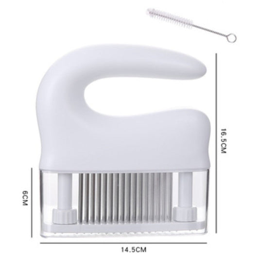Skorter | 48-pin Stainless Steel Meat Tenderizer, with Cleaning Brush, Comfortable Grip and Easy to Clean Design, for Steak, Chicken, Fish and Pork